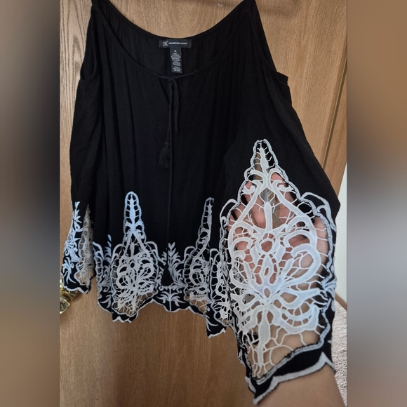 INC International Concepts Women Black Cold Shoulder Lace-Cuff Blouse Top XL - Picture 3 of 12